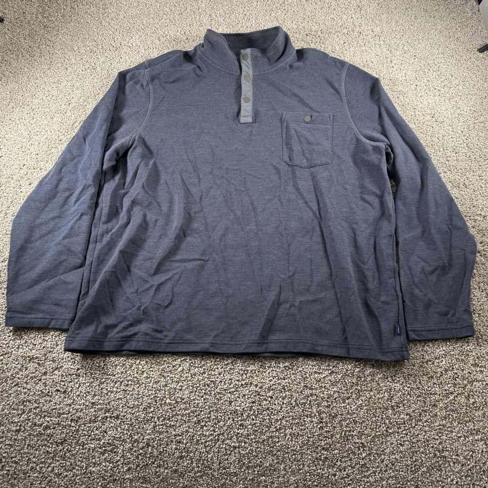 LL Bean Snap Henley Sweater Mens XXL Navy Blue Button Sweatshirt Comfort Preppy
